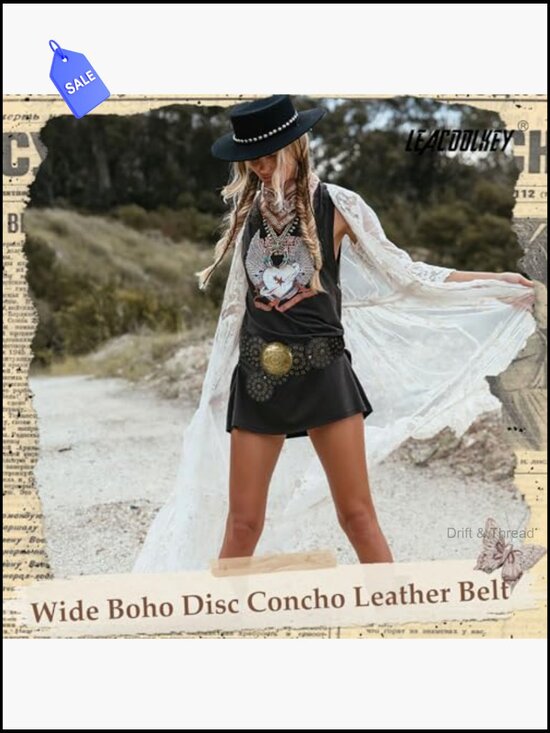 Western Disc Belt Boho Chunky Wide Leather Cowgirl Belt for Dress Jeans main image 7